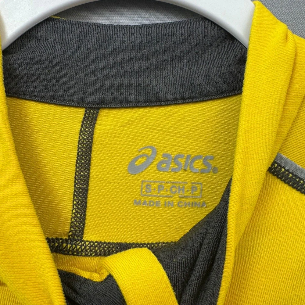 Asics‎ Mens Yellow Quarter Zip Running Top Long Sleeve Thumbhole Pullover Small